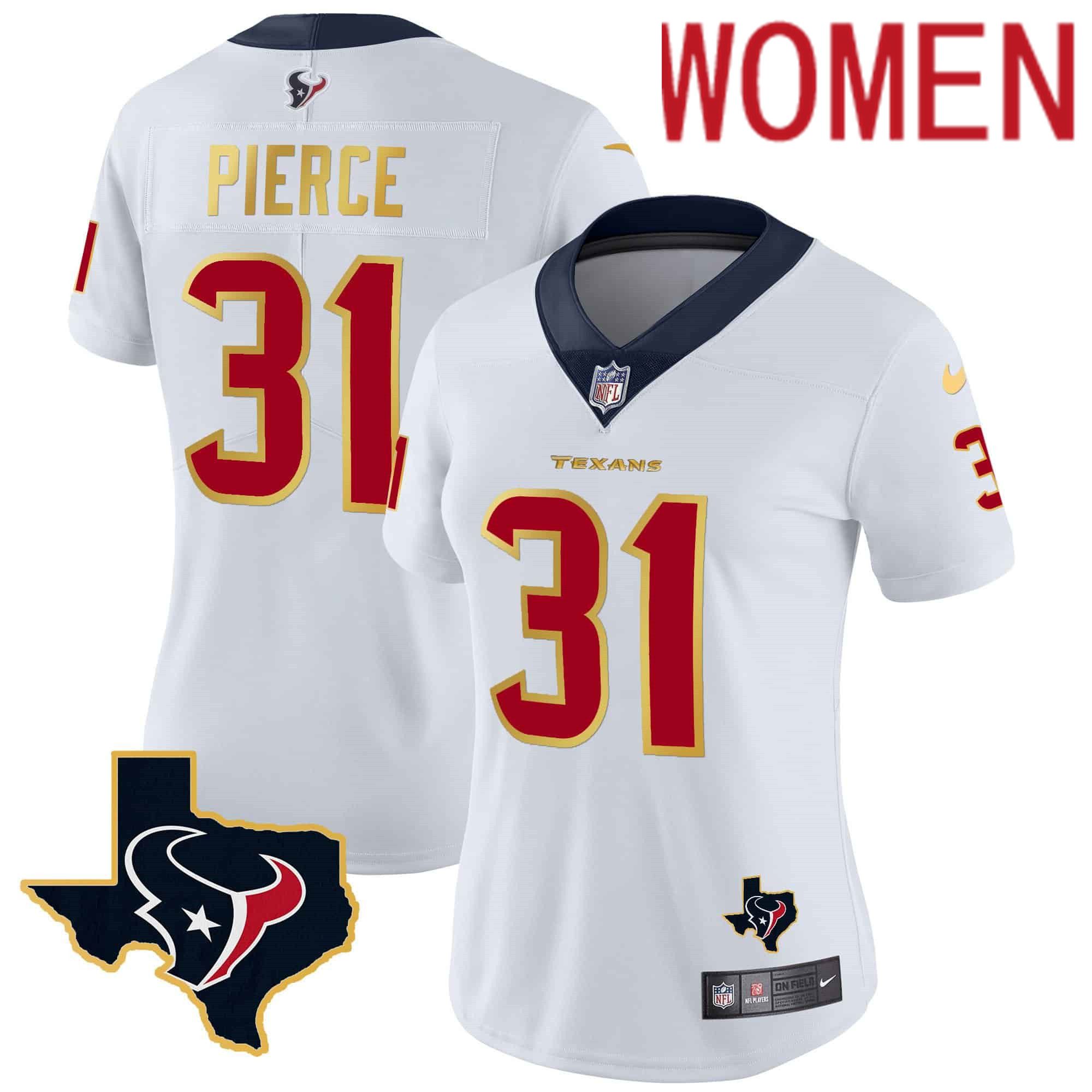 Women Houston Texans #31 Pierce White Gold 2024 Nike Trim Vapor NFL Jersey